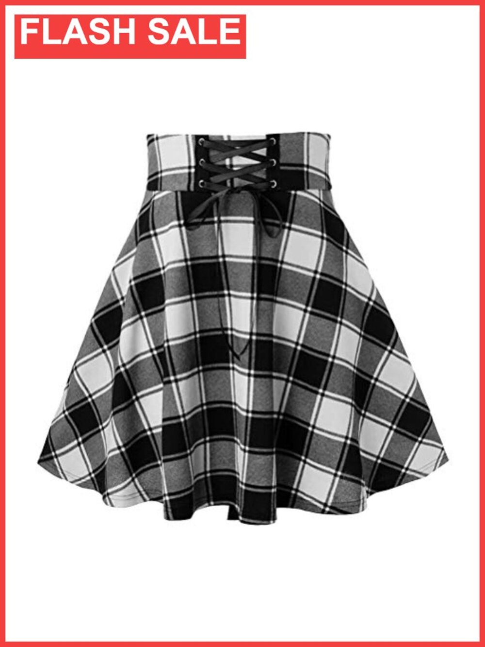 High Waist Plaid Mini Skirt with Self Tie Front in 100% Cotton